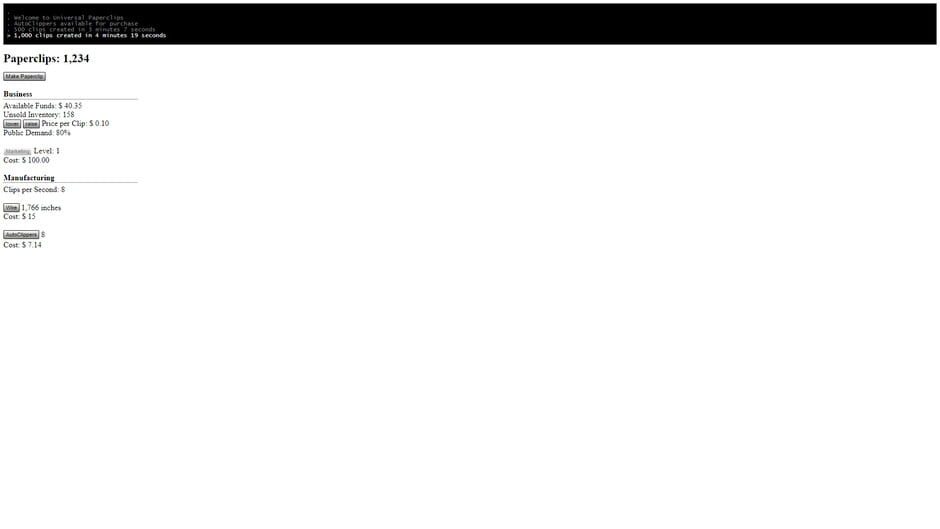 Universal Paperclips screenshot 1