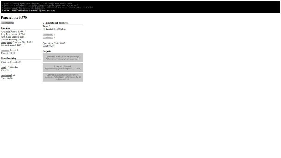 Universal Paperclips screenshot 2