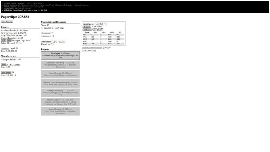 Universal Paperclips screenshot 3